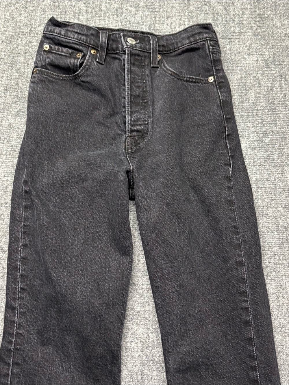 Levis Premium Jeans Womens 25x33 Black Ribcage Boot Button Fly Big E - Picture 13 of 16